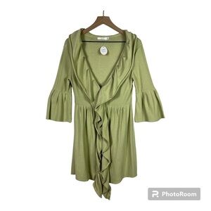 Ruffled Front Light Green Duster Cardigan Sz M